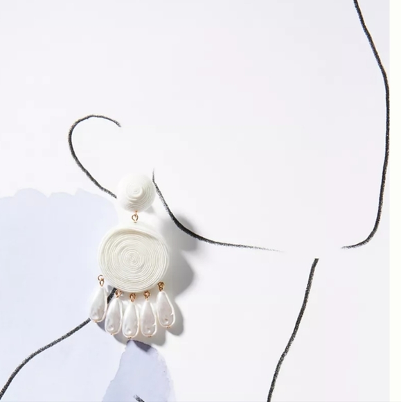 🔥New Anthropologie Lake Life Circle Preppy Ivory Earrings - Picture 5 of 10